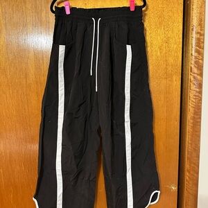 Women's Black Track Pants with White Stripes